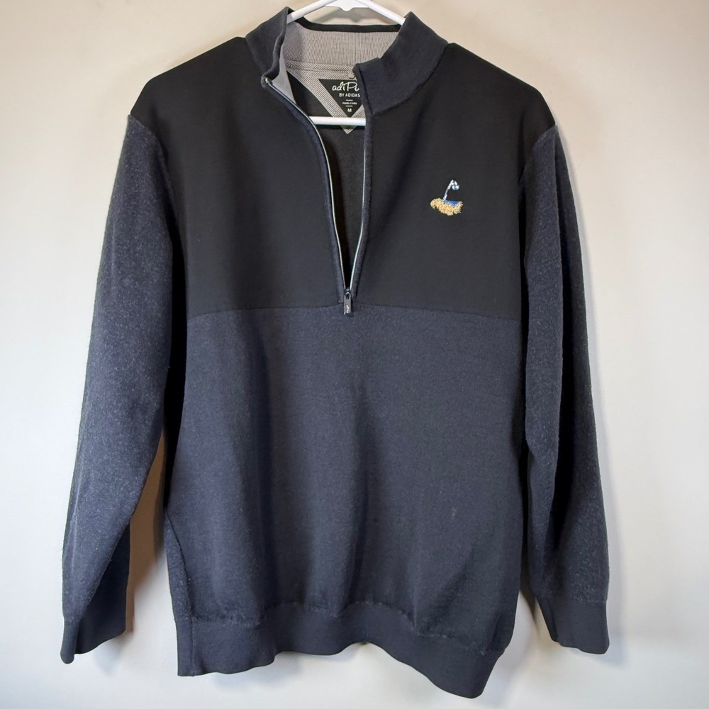 adiPure Adidas 1/4 Zip Men Size M Black Gray Wool Blend Golf Pullover Athleisure